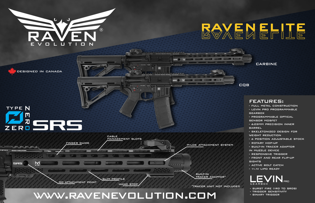 Raven Evolution ELITE Type Zero SRS 7" CQB AEG Airsoft Gun w/ AR220 Extra Magazine (Black)